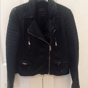 All Saints Italian Lambskin Leather Motto Jacket